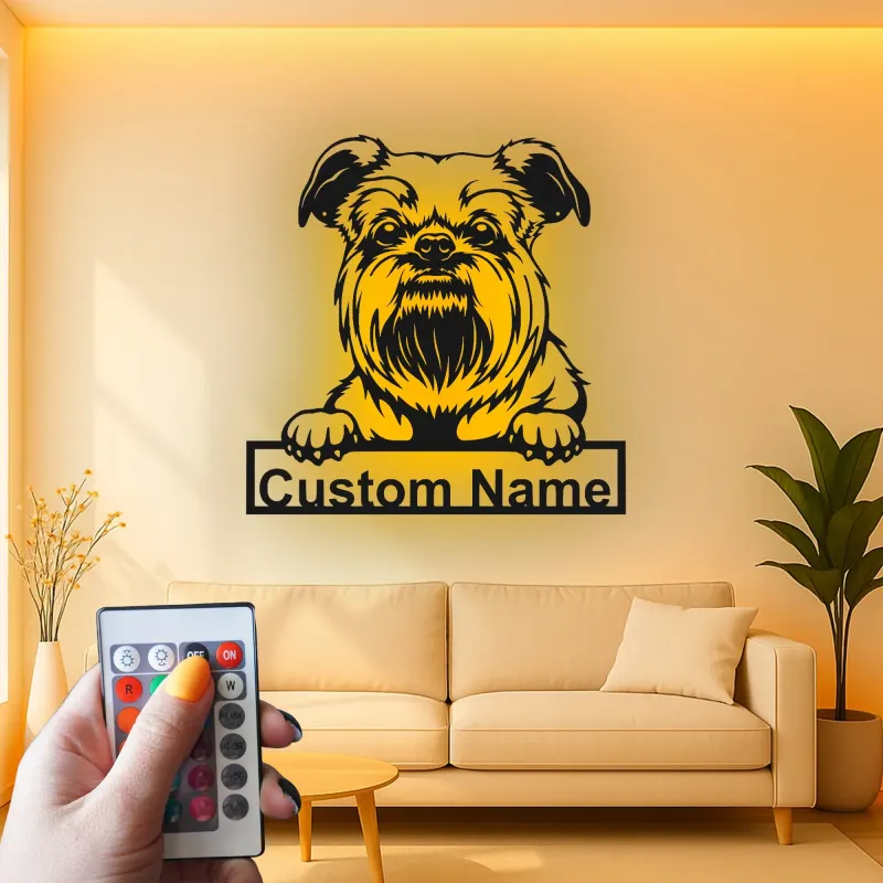 Cartel de metal personalizado con luz LED Brussels Griffon, regalo para amantes de los perros, decoración de sala de estar para mascotas