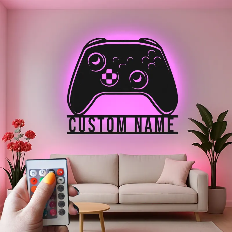 Personalisierte Gamer-Tag LED-Schild | Individuelle Spielcontroller Metall-Wandkunst | Videospiel Raum Dekoration für Teenager | RGB hinterleuchtetes Gaming-Setup