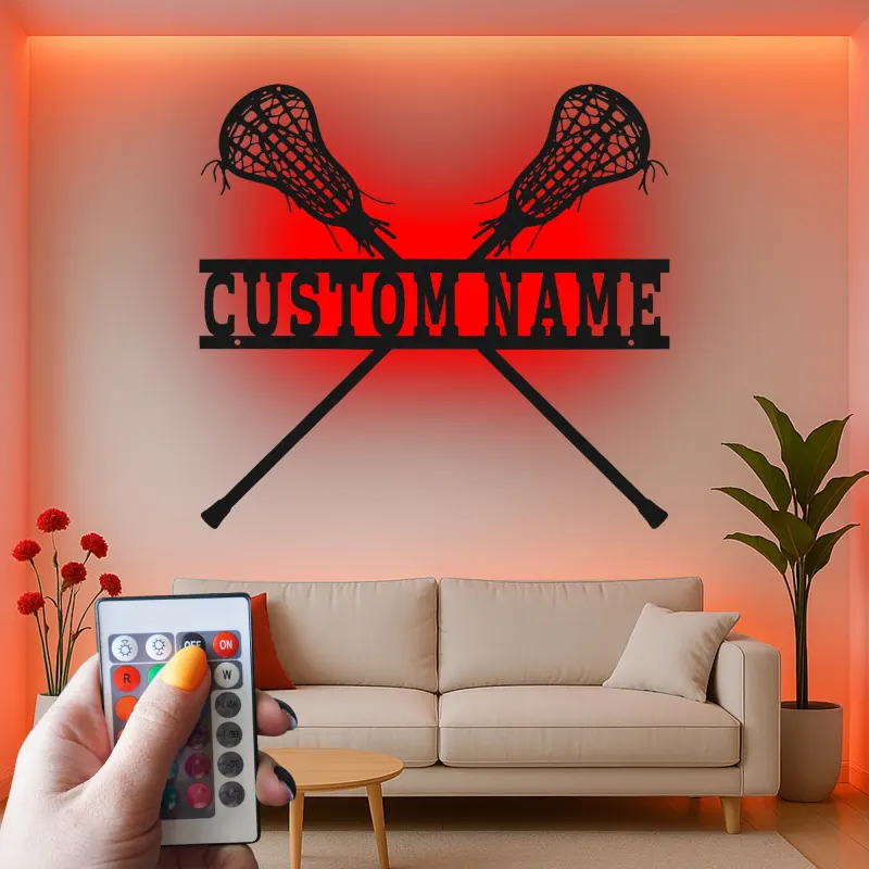 Personalized Lacrosse Sign | LED Metal Wall Art | Custom Name Decor for Player Bedroom | Sports Gift