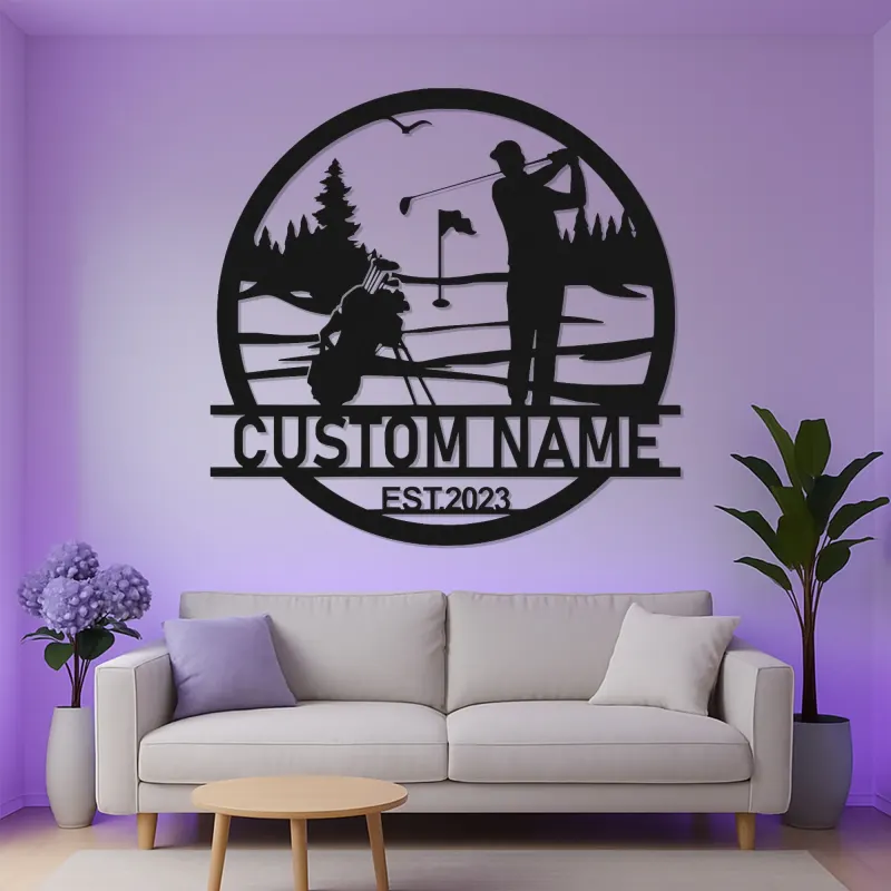Custom Golf LED Sign | Personalized Metal Wall Art for Man Cave | Backlit Golfer Decor Gift for Husband