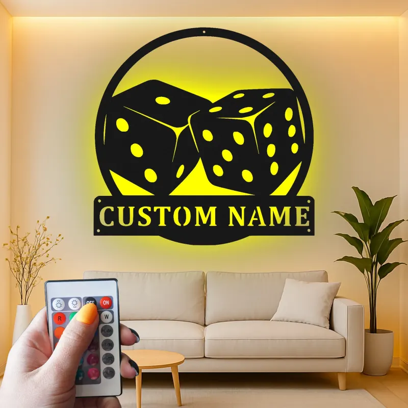 Cartel de metal personalizado con luz LED de dados para decoración de sala de juegos, regalo para jugadores, decoración de casino