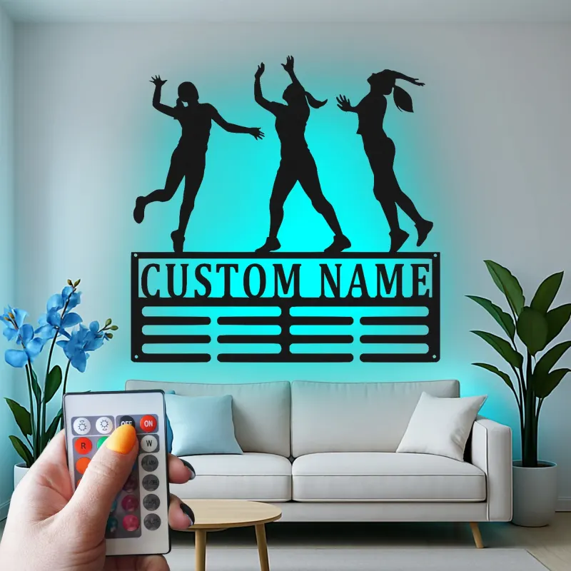 Insegna in metallo LED a silhouette di cheerleader personalizzata regalo per squadra di cheer decorazione camera teen