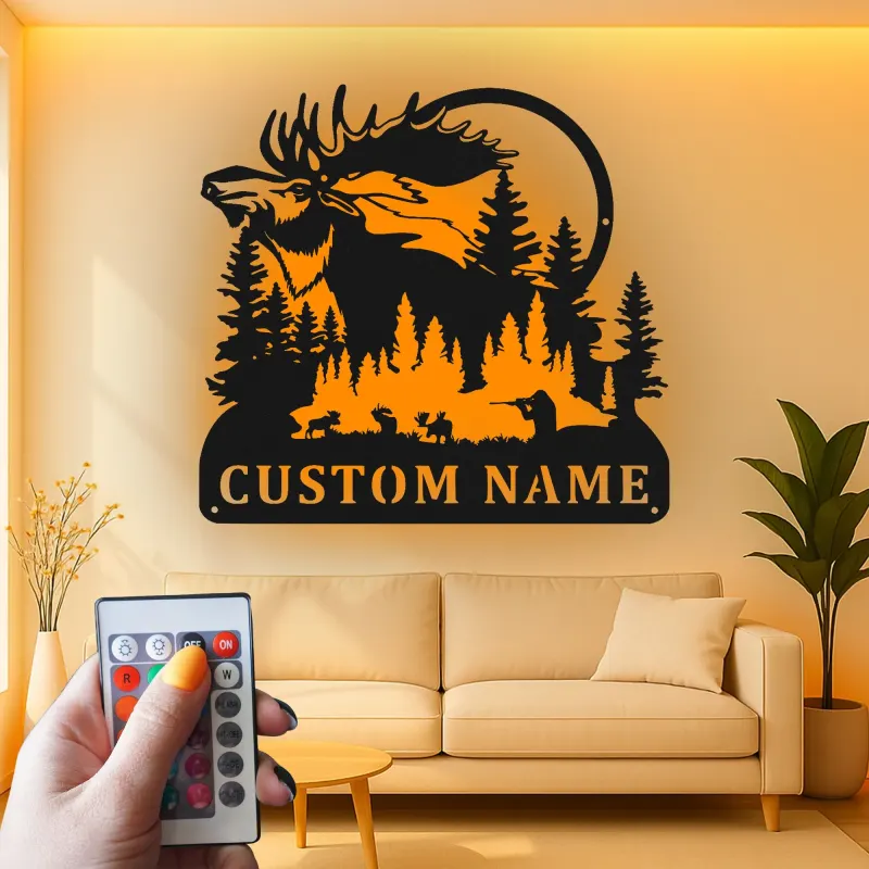 Personalized Moose Metal Sign | LED Backlit Wall Art for Cabin & Lodge Decor | Custom Hunter Name Plaque
