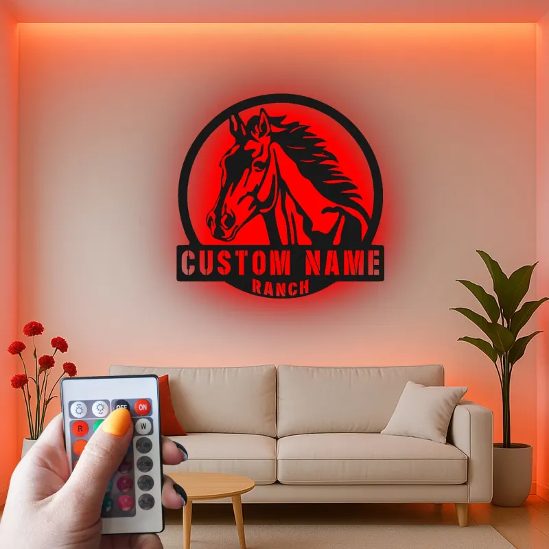Cartel LED personalizado para rancho con caballo | Decoración mural de metal personalizada | Regalo ecuestre para amantes de los caballos | Decoración para la entrada del establo