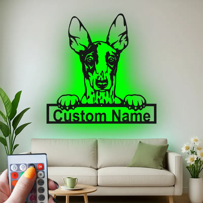 Décoration murale en métal personnalisée avec Doberman Pinscher et rétroéclairage LED - Cadeau pour les amoureux des chiens