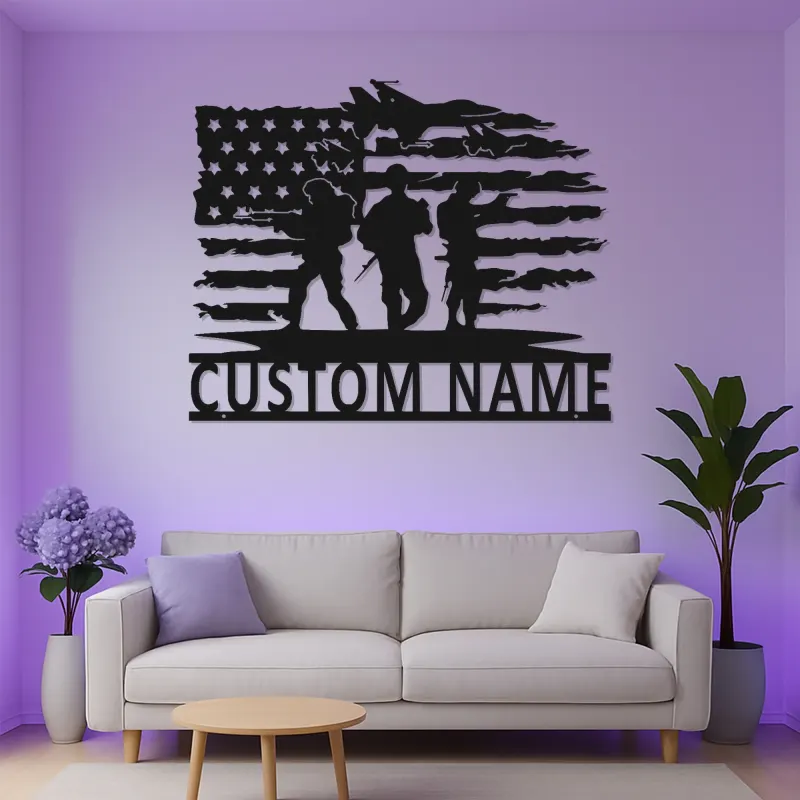 Custom Soldier Flag Metal Sign | Patriotic LED Wall Art | Personalized Military Decor for Veteran Man Cave