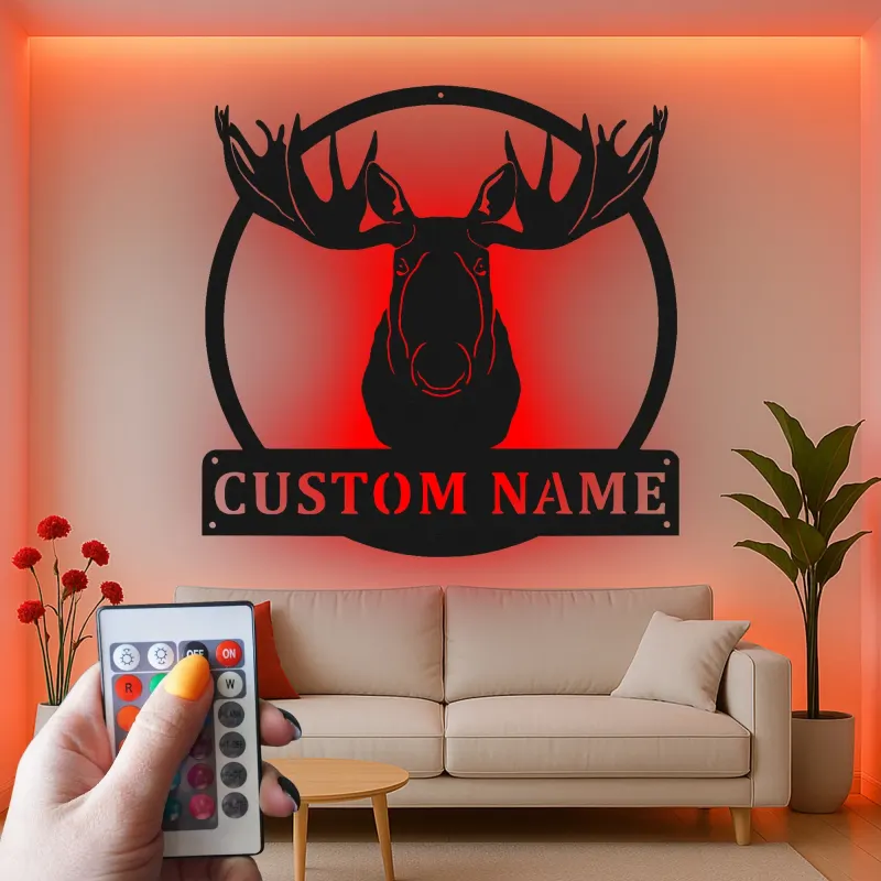 Custom Bull Moose LED Metal Sign | Rustic Wildlife Wall Art | Personalized Cabin Lodge Decor | Gift For Outdoorsmen
