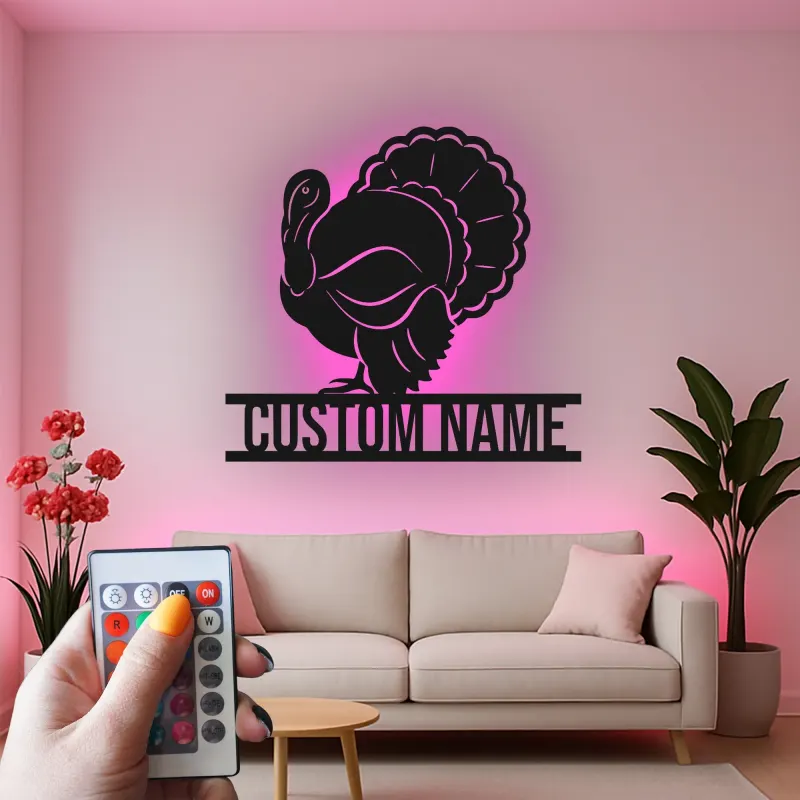 Cartel de metal LED personalizado de pavo para regalo de acción de gracias, decoración festiva para comedor