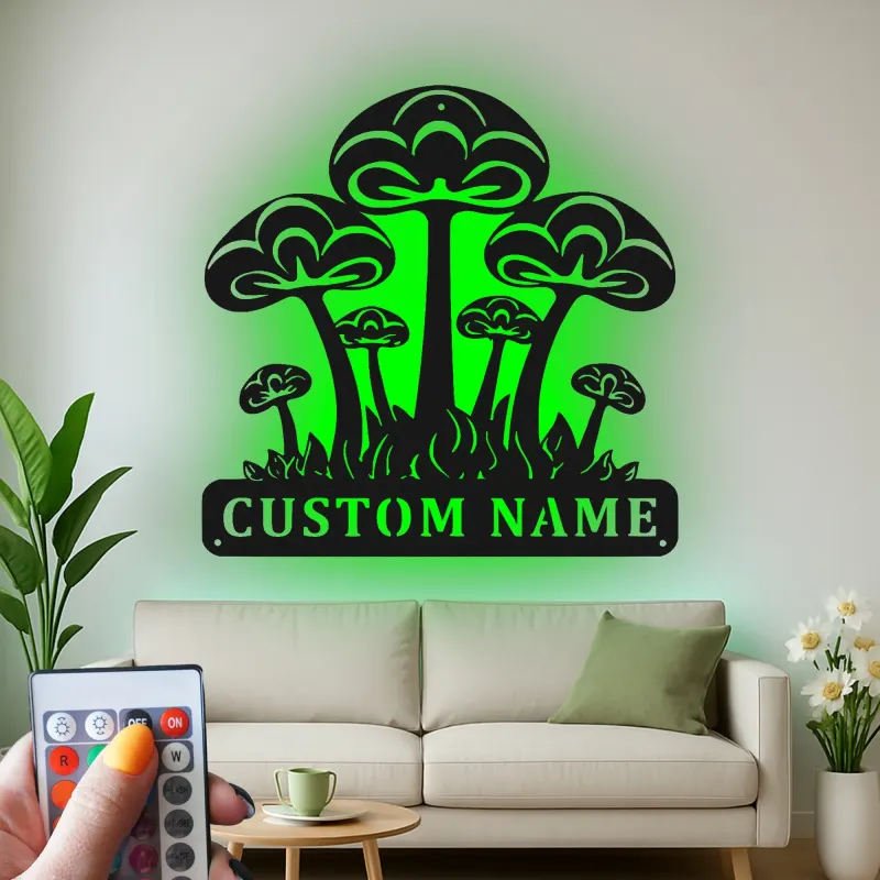 Psychedelic Mushroom LED Sign | Custom Metal Wall Art | Personalized Nature Decor for Bedroom | Fungi Lover Gift