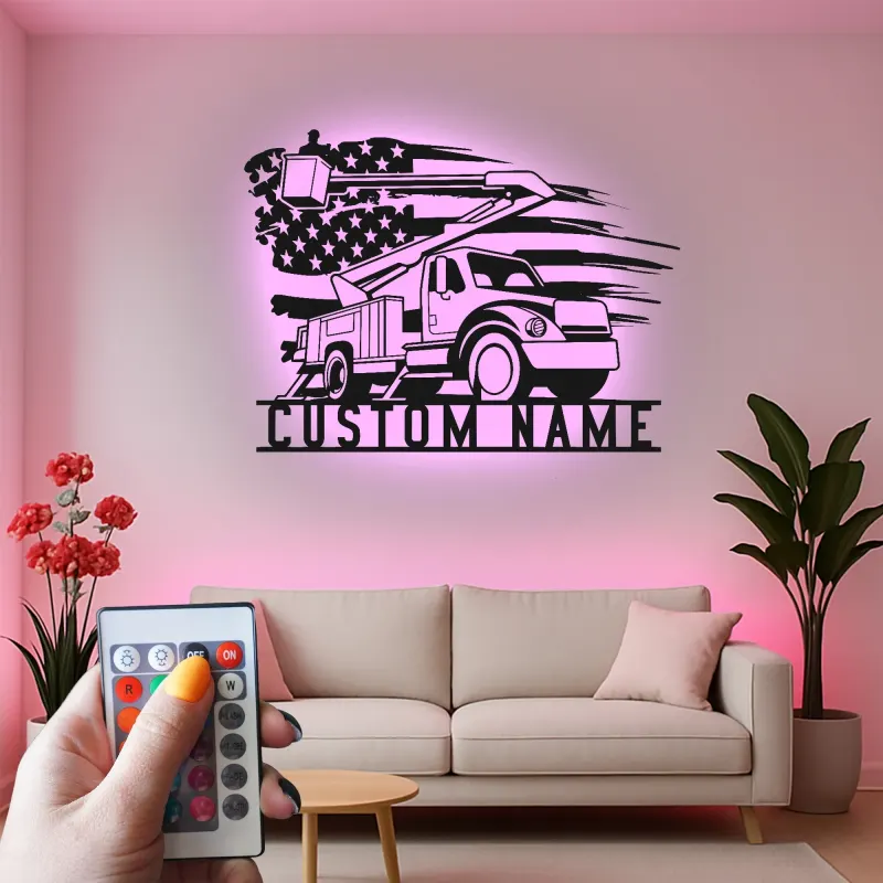 Cartel de metal personalizado con luz LED de camión de cubo regalo para liniero decoración de garaje o taller