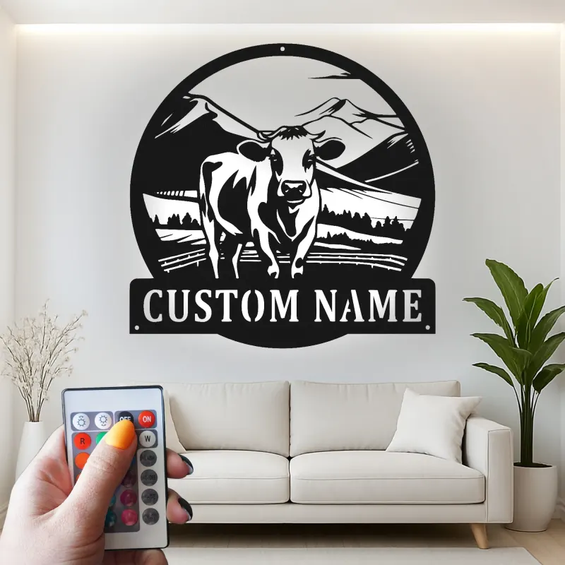 Cartel de metal LED de vaca personalizada para granjeros, regalo rústico de decoración de granja para salón