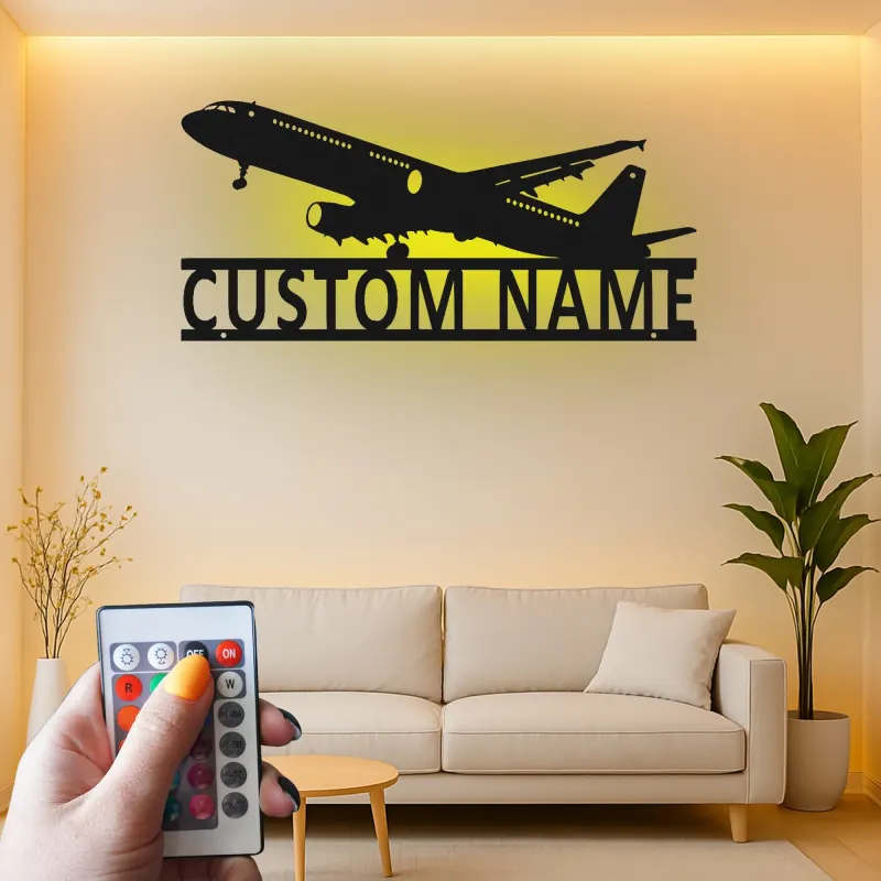 Custom Airplane Led Light Metal Wall Art Personalized Aviation Gift for Pilot Hangar or Office Decor