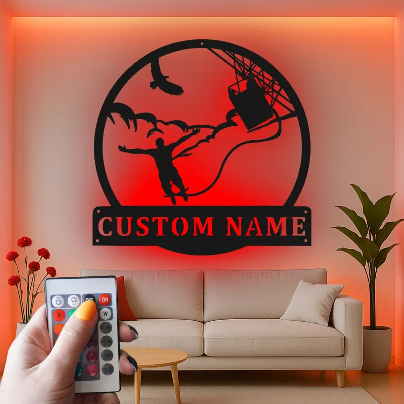 Custom Bungee Jumping Led Light Metal Wall Art Adventure Gift for Thrill Seekers Unique Man Cave Decor