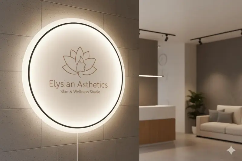 Custom Round Acrylic LED Sign | Personalized Gold Metal Glow for Nail Salon, Beauty Studio & Spa | Glamorous Business Decor
