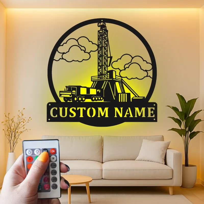 Custom Oil Rig Metal Wall Art | Personalized Drilling Derrick LED Sign | Industrial Oilfield Decor | Gift for Worker