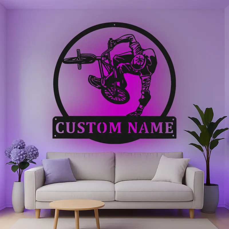 Personalisiertes BMX Radfahrer LED-beleuchtetes Metallschild Geschenk für BMX-Enthusiasten Teenager Schlafzimmer oder Spielzimmer Dekor