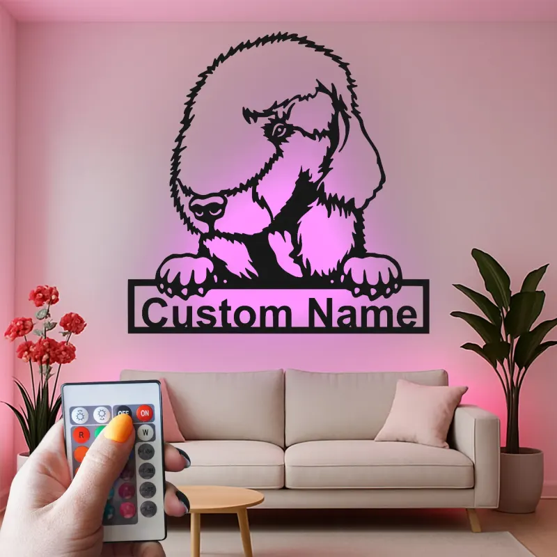 Insegna in metallo personalizzata con luce LED a forma di cane pastore regalo per amanti dei cani decorazione per soggiorno 1