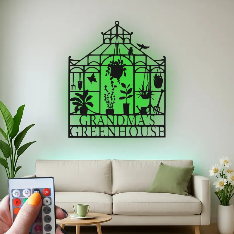 Panneau personnalisé pour serre avec LED | Décoration murale en métal sur mesure pour le jardin | Cadeau pour mamie jardinière | Déco murale