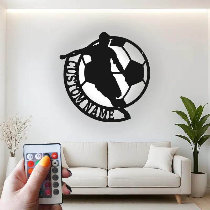 Insegna LED Personalizzata Calciatore | Insegna in Metallo Personalizzata | Decorazione per Stanza Teen e Regalo per Atleta