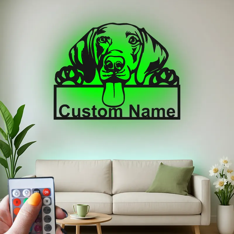 Personalisierte LED-beleuchtete Metall-Wandkunst mit Hund – Geschenk für Tierliebhaber, Deko fürs Wohnzimmer oder den Eingangsbereich 2