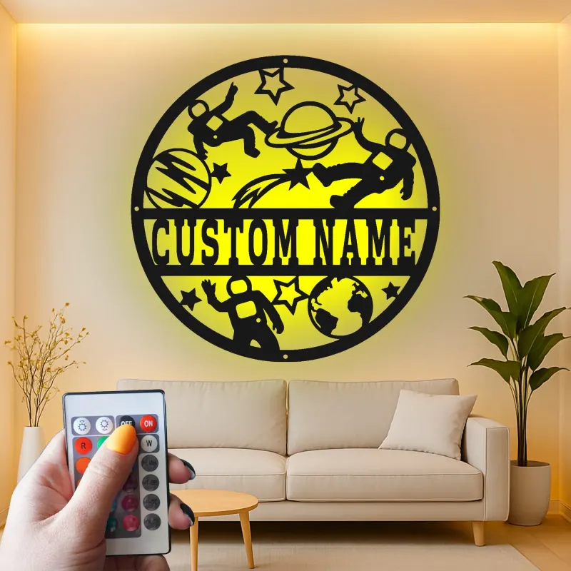Custom Astronaut Space Adventure Led Light Metal Wall Art Personalized Gift for Kids Bedroom or Nursery Decor