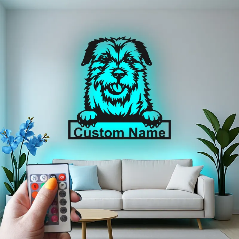 Décoration murale en métal LED personnalisée pour chien Terrier - Cadeau pour les propriétaires d'animaux