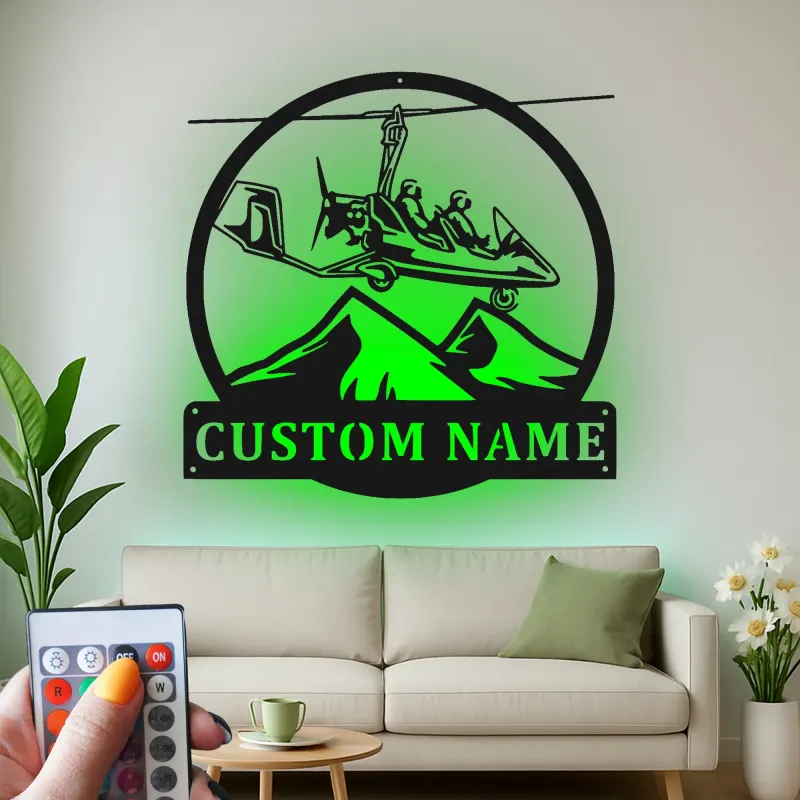 Personalisierte Gyrokopter-Schild | LED-Metall-Wandkunst | Individuelles Pilotengeschenk für Hangar, Aviator Man Cave & Büroschmuck