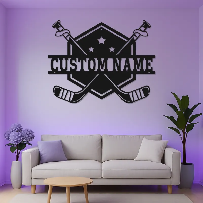 Insegna con nome per hockey personalizzata | Arte in metallo LED per parete | Regalo personalizzato per giocatore per sala giochi | Decorazione per bar sportivi e camere da letto