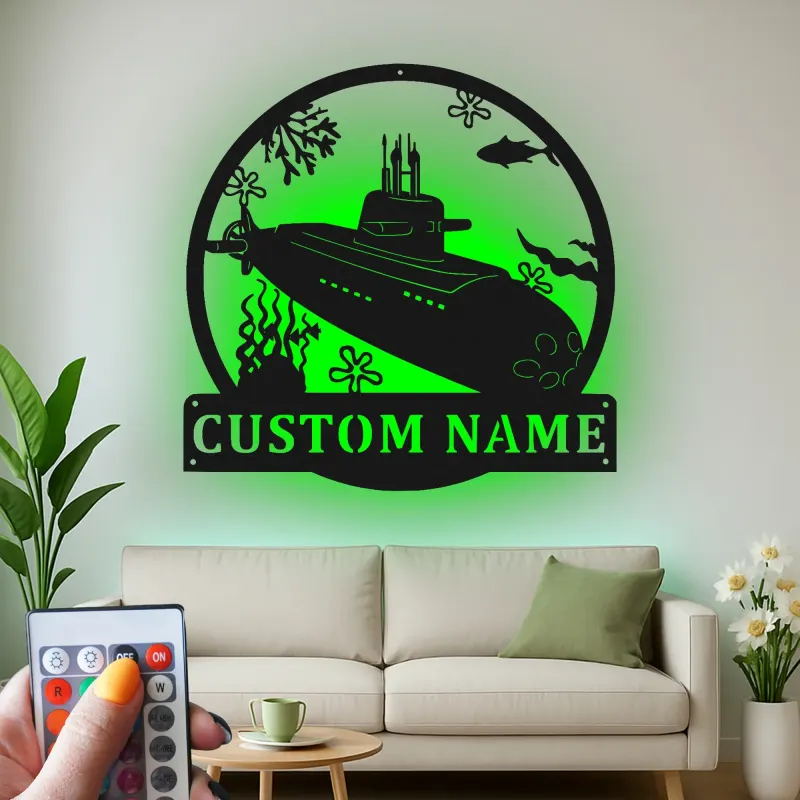 Insegna in metallo LED sottomarino | Regalo personalizzato per veterano della Marina | Decorazione nautica personalizzata per man cave o ufficio