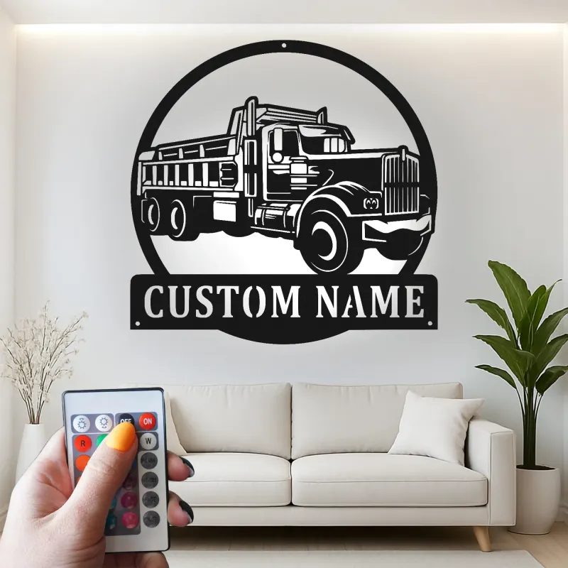 Custom Dump Truck Led Light Metal Wall Art Personalized Gift for Truck Enthusiast Garage or Man Cave Decor