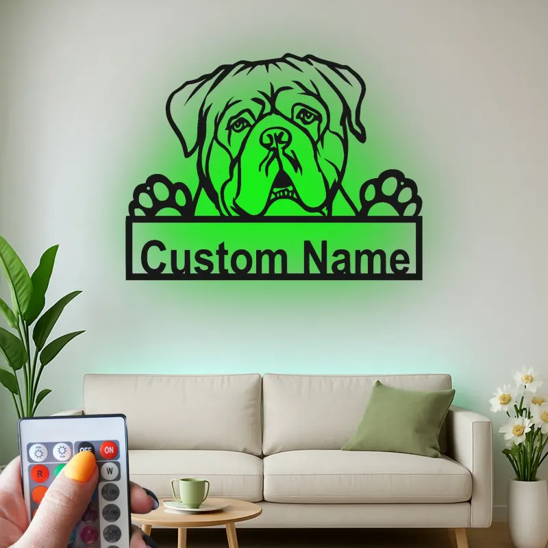 Custom Bulldog Led Light Metal Wall Art Personalized Dog Lover Gift Living Room Pet Decor 2