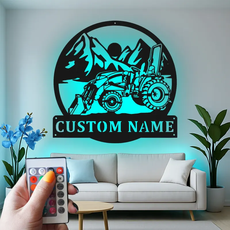 Insegna in metallo LED personalizzata a forma di trattore - Regalo per agricoltori - Decorazione rustica per la casa