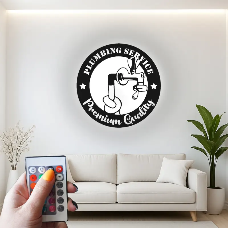 Custom Plumber Sign with LED | Metal Wall Art for Plumbing Service | Retro Garage & Man Cave Decor