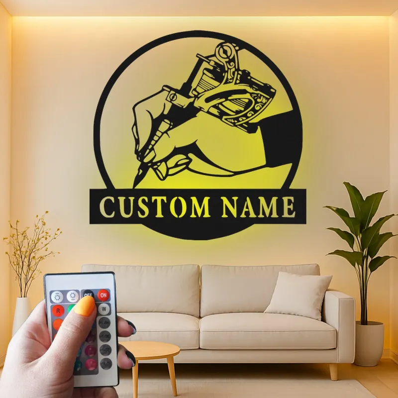 Custom Tattoo Artist LED Sign | Personalized Metal Wall Art for Tattoo Studios | Gift for Tattooist Shop Owner