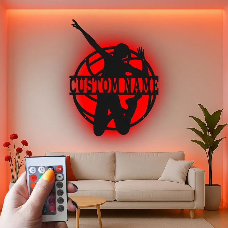 Custom Volleyball Player Led Light Metal Wall Art Personalized Sports Gift for Athletes Game Room Decor 1