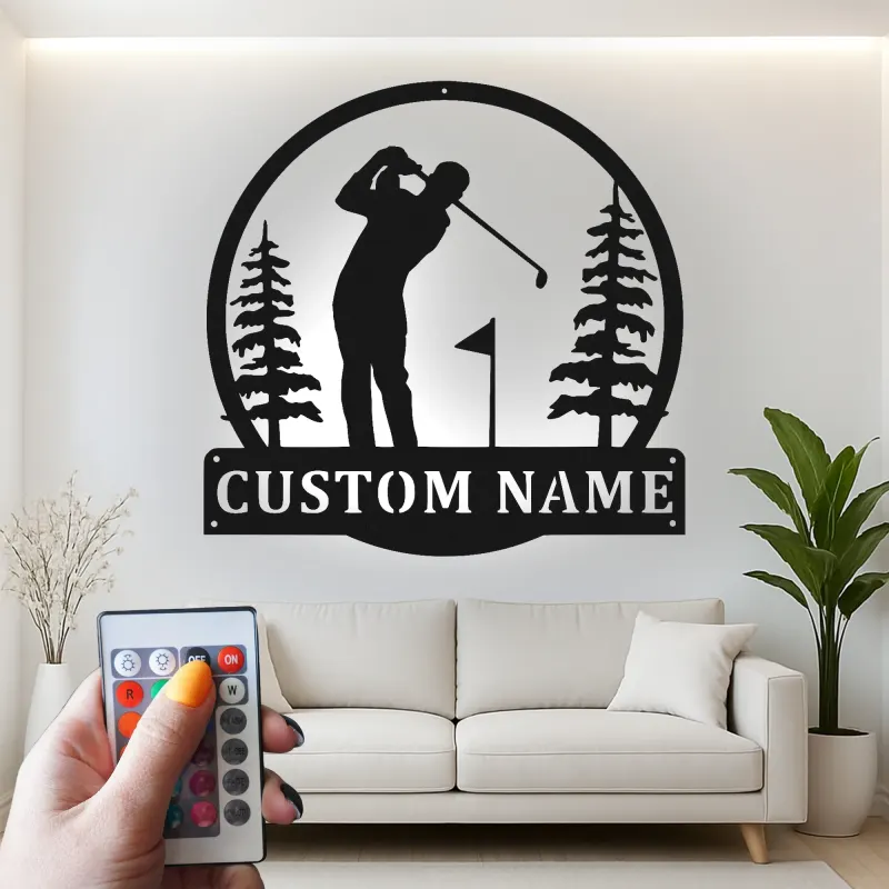 Cartel LED de golf personalizado | Decoración mural de metal a medida para sala de ocio | Decoración con nombre de golfista | Regalo para papá
