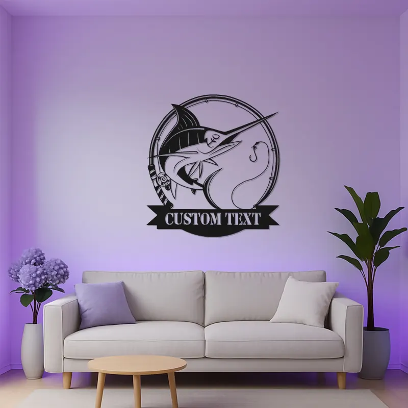 Insegna in Metallo LED Pesce Marlin Personalizzata | Insegna Decorativa per Pesca | Regalo per Pescatore per Man Cave o Cabina