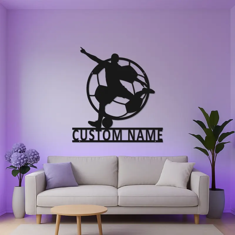 Cartel LED de Jugador de Fútbol Personalizado | Decoración Mural de Metal Personalizada | Decoración para Habitaciones de Atletas y Regalo para Niños | Placa de Nombre Iluminada para Bar Deportivo