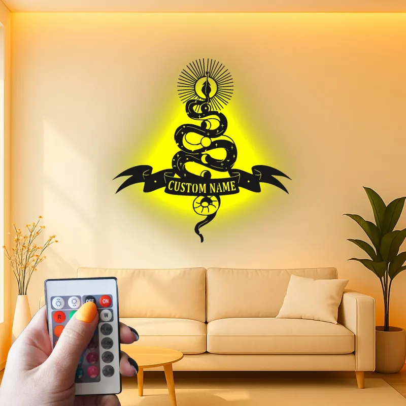 Insegna LED con serpente mistico | Arte in metallo personalizzata | Decorazione celestiale per saloni e studi | Targa gotica personalizzata