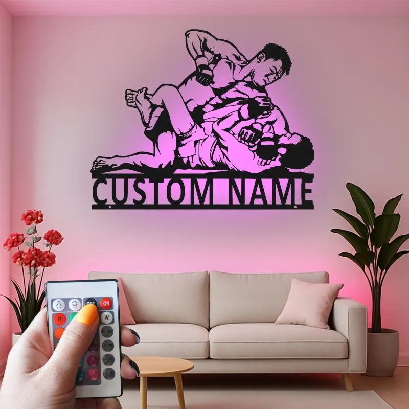 Insegna in metallo MMA personalizzata | Insegna LED per palestra o man cave | Regalo per combattenti di arti marziali