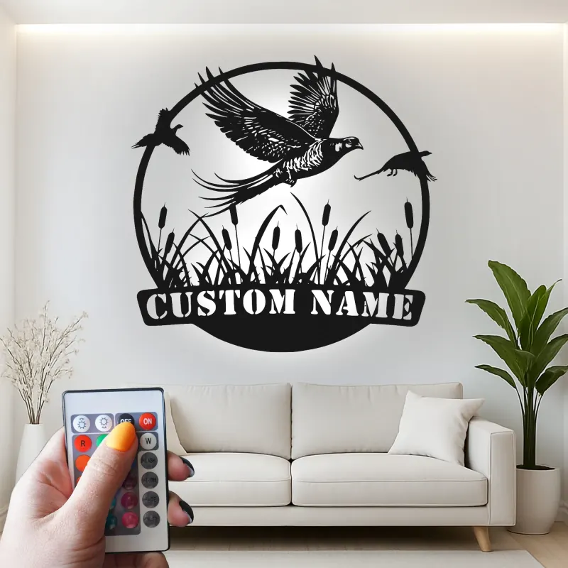 Art en métal de faisan personnalisé | Panneau LED de faune | Cadeau rustique pour chasseur et décoration de lodge