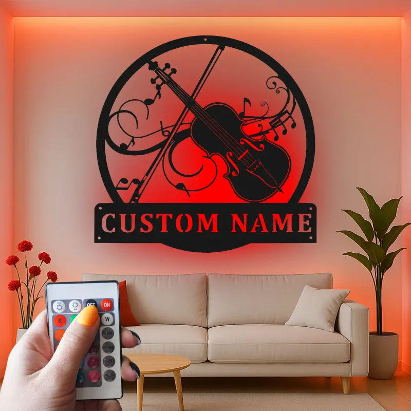 Insegna in metallo LED a forma di violino personalizzata, regalo per musicisti, decorazione per stanza musicale per amanti del violino