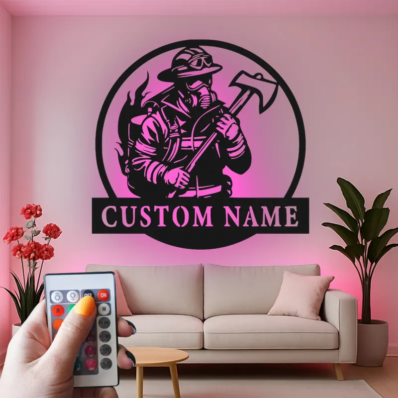 Panneau Métallique LED Personnalisé pour Pompier | Décoration Murale Personnalisée pour Pompier | Décor pour Premier Intervenant pour Caserne ou Man Cave