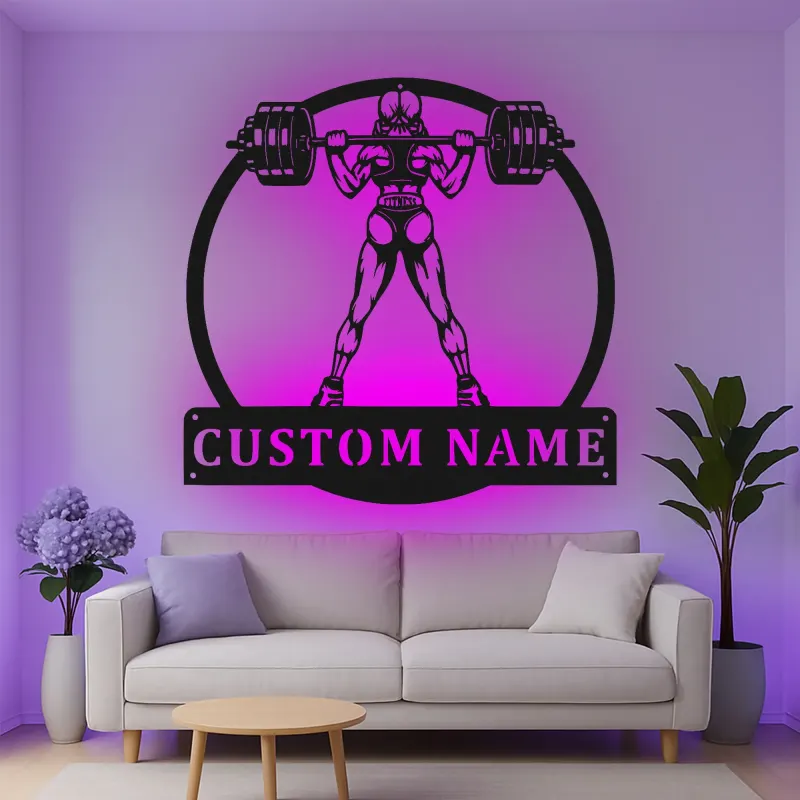 Insegna in metallo personalizzata per sollevatrice LED - Regalo fitness per lei - Decorazione palestra per appassionati di forza