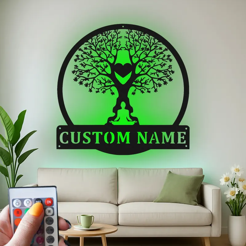 Décoration murale en métal personnalisée avec lumière LED - Arbre de vie pour la méditation