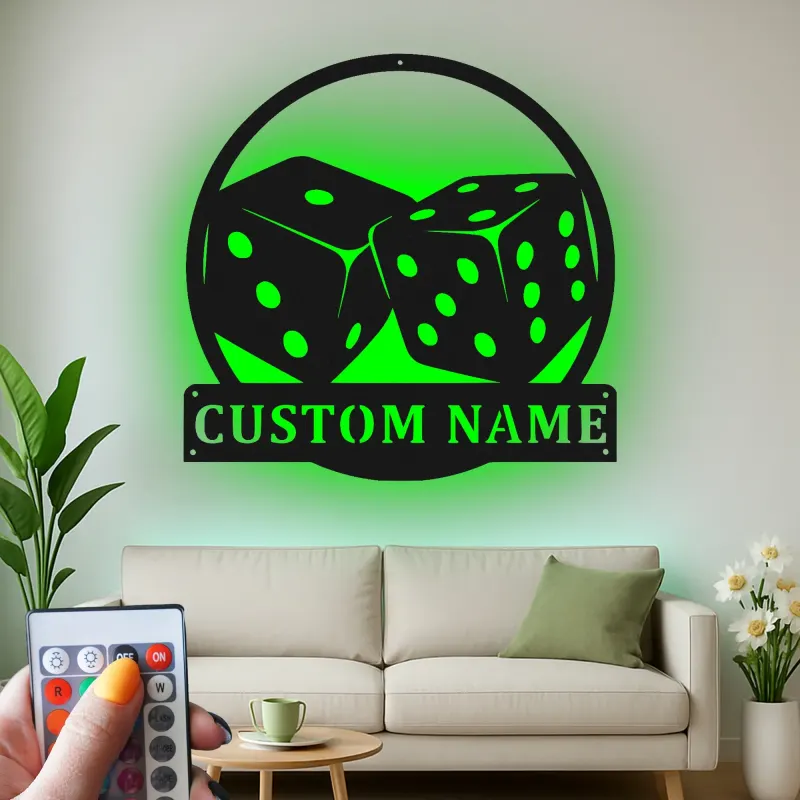 Cartel de metal personalizado con luz LED de dados para decoración de sala de juegos, regalo para jugadores, decoración de casino