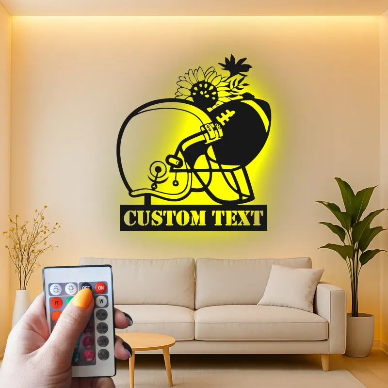 Custom Football Helmet LED Sign | Personalized Metal Wall Art for Game Room | Sports Fan Gift | Man Cave Decor