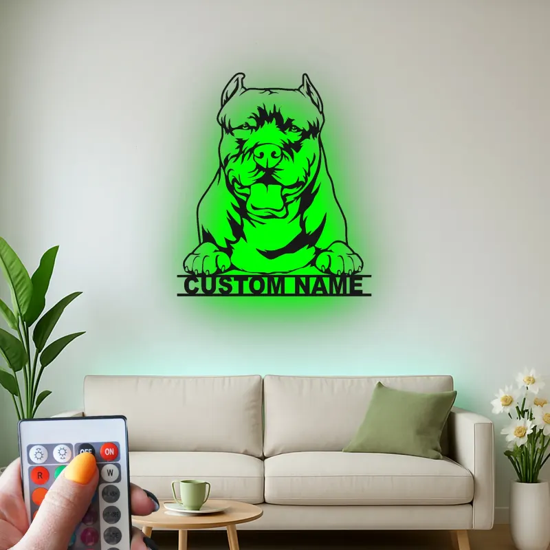 Insegna in metallo LED personalizzata per Pit Bull, regalo per amanti dei cani, decorazione per soggiorno