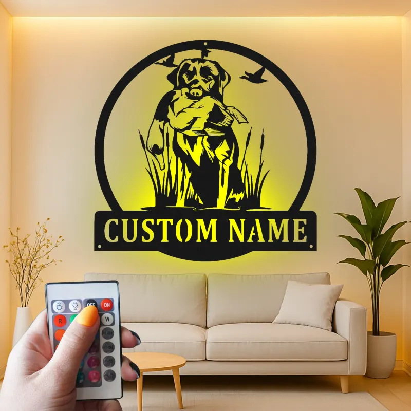 Custom Labrador Retriever Hunting Sign | LED Metal Wall Art for Hunters | Personalized Duck Dog & Outdoor Enthusiast Gift