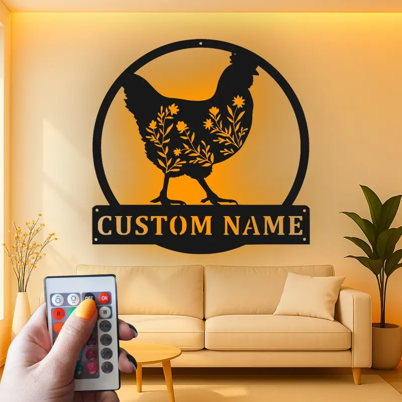 Cartel de metal LED Silueta de Pollo Personalizado Regalo de Granja Decoración de Cocina o Jardín